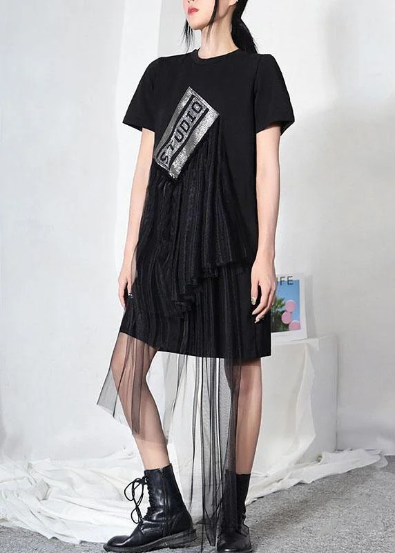 Vintage Black Hot drilling Patchwork Tulle Mini Dresses Summer Cozy Ruched Mini Dress Vintage Black Hot drilling Patchwork Tulle Mini Dresses Summer Cozy Ruched Mini Dress