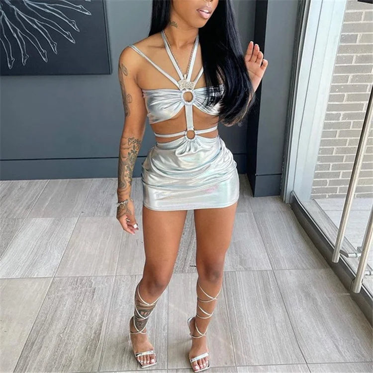 2024 Summer Women Solid Sleeveless Bodycon Halter Hollow Out Sexy Mini Dress Cozy Satin Mini Dress 2024 Summer Women Solid Sleeveless Bodycon Halter Hollow Out Sexy Mini Dress Cozy Satin Mini Dress