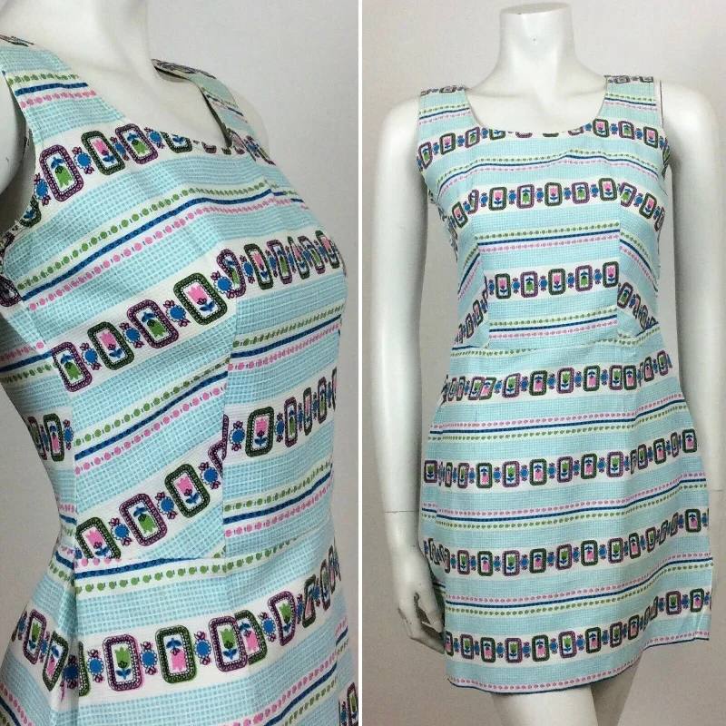 60S VINTAGE CUTE BLUE WHITE VINTAGE FLOWER DAISY TULIP MINI DRESS 8 Comfortable Zip-Up Mini Dress 60S VINTAGE CUTE BLUE WHITE VINTAGE FLOWER DAISY TULIP MINI DRESS 8 Comfortable Zip-Up Mini Dress