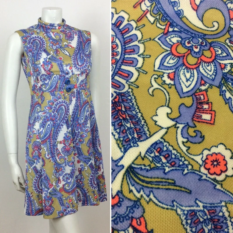 60S VINTAGE PURPLE CREAM MUSTARD PINK PAISLEY PATTERN MINI DRESS 8 10 Cozy Long Sleeve Mini Dress 60S VINTAGE PURPLE CREAM MUSTARD PINK PAISLEY PATTERN MINI DRESS 8 10 Cozy Long Sleeve Mini Dress