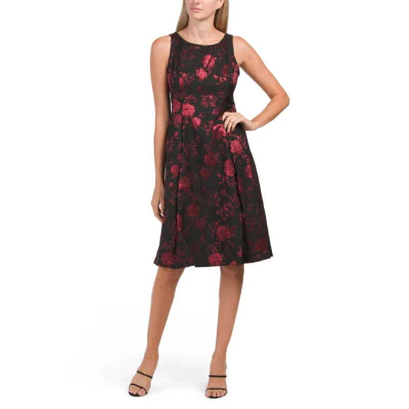 Adrianna Papell Women's Faux Pearl Trim Metallic Floral Print Jacquard Fit And Flare Mini Dress Trendy Off-Shoulder Dress Mini Adrianna Papell Women's Faux Pearl Trim Metallic Floral Print Jacquard Fit And Flare Mini Dress Trendy Off-Shoulder Dress Mini