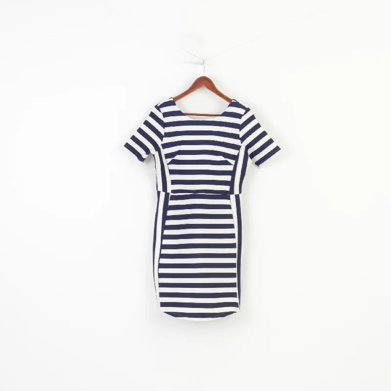Angel Paris Women 14 L Mini Dress Marine Striped Petit Short Sleeve Crew Neck Zipper Fashionable Summer Mini Dress Angel Paris Women 14 L Mini Dress Marine Striped Petit Short Sleeve Crew Neck Zipper Fashionable Summer Mini Dress