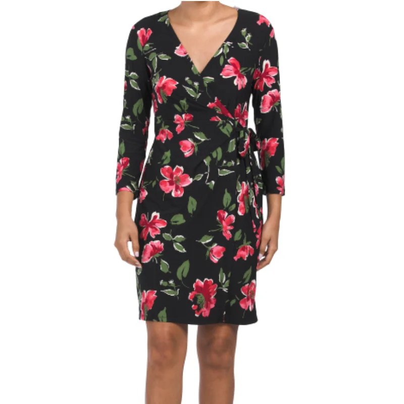 Anne Klein Women's Roses Floral Print Long Sleeve Wrap Mini Dress Fashionable Boho-Chic Mini Dress Anne Klein Women's Roses Floral Print Long Sleeve Wrap Mini Dress Fashionable Boho-Chic Mini Dress