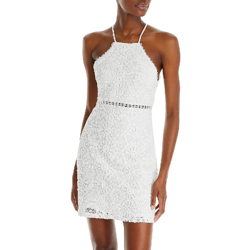 Aqua Womens Crochet Mini Dress Cozy Ribbed Mini Dress