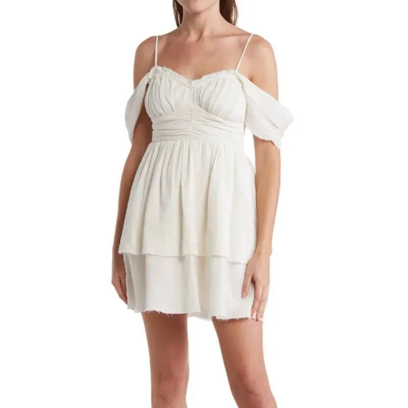 ASOS Women's Cold Shoulder Sweetheart Neck Crinkled Cotton Layered Mini Dress Classic Striped Mini Dress