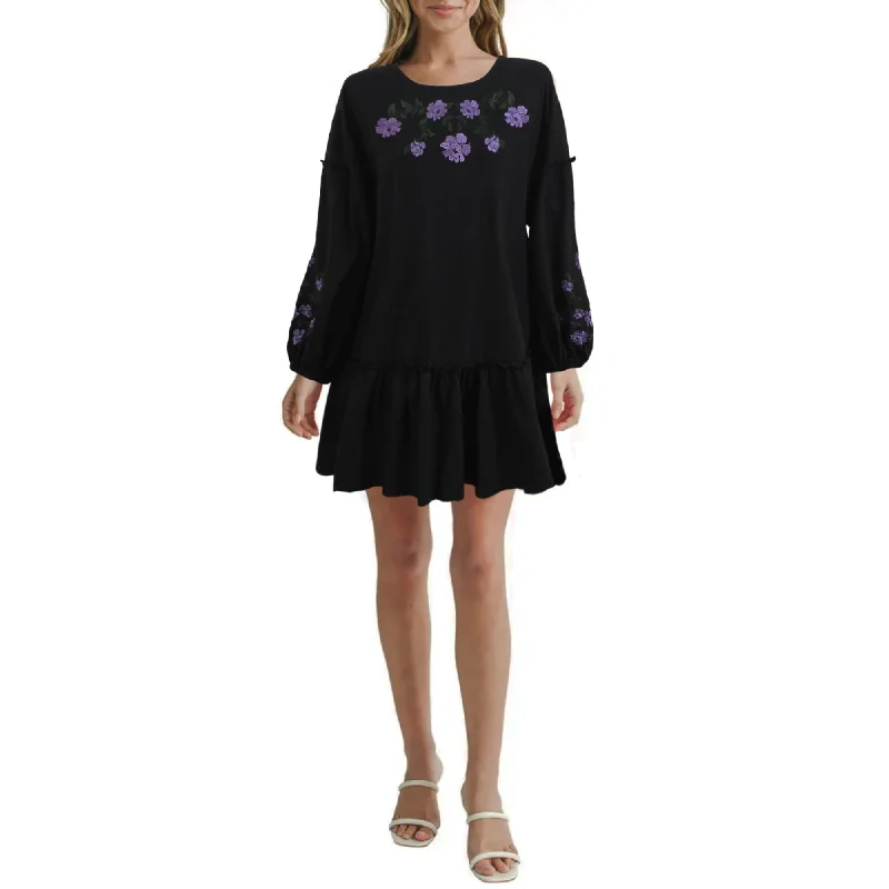 ASOS Women's Floral Embroidery Balloon Sleeve Ruffle Hem Mini Dress Fashionable A-Line Mini Dress ASOS Women's Floral Embroidery Balloon Sleeve Ruffle Hem Mini Dress Fashionable A-Line Mini Dress