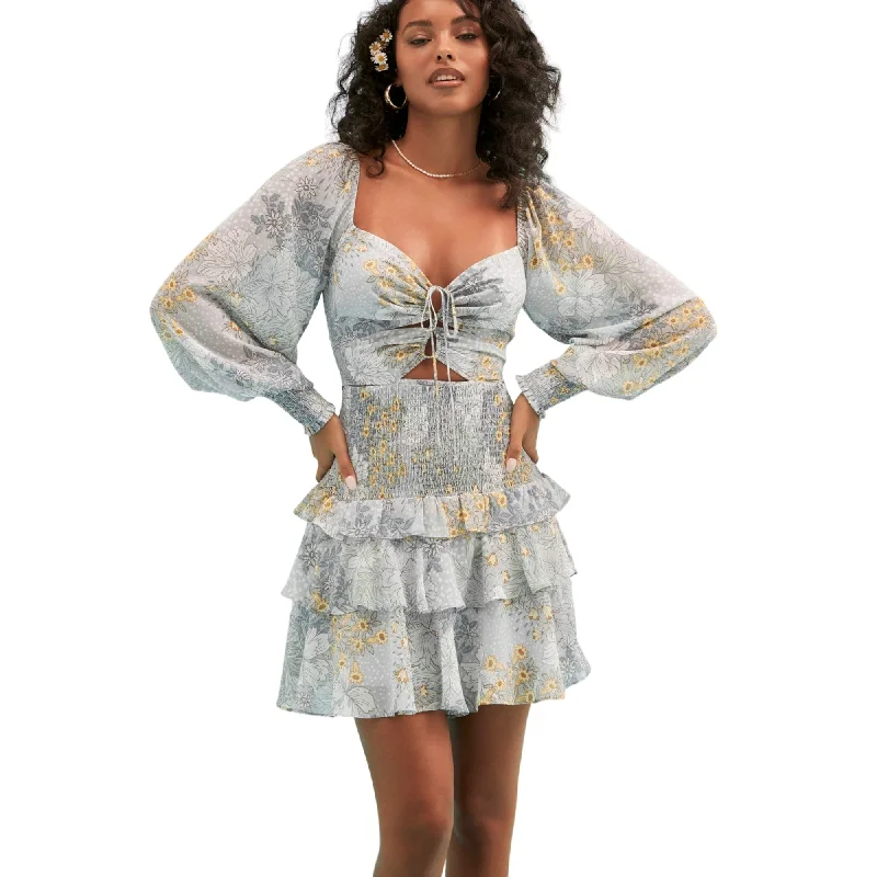 ASTR the Label Marietta Floral Print Smocked Tiered Ruffle Mini Dress Trendy Bodycon Mini Dress ASTR the Label Marietta Floral Print Smocked Tiered Ruffle Mini Dress Trendy Bodycon Mini Dress