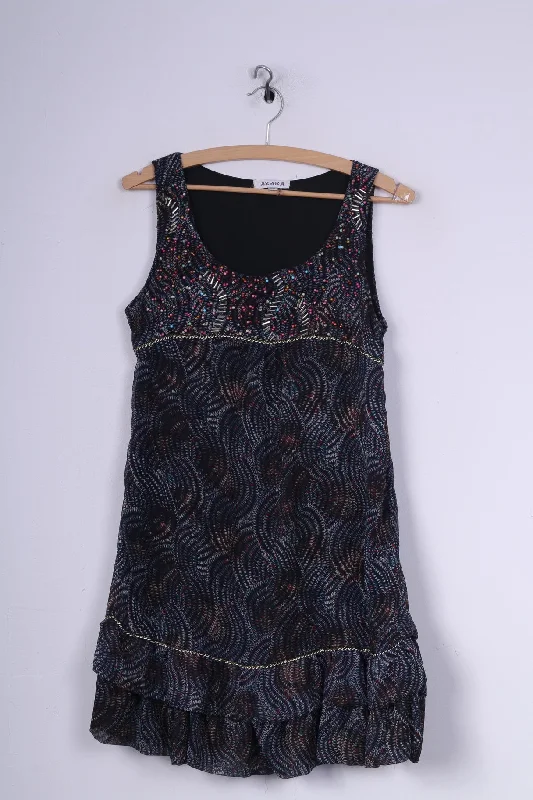 AZARA Womens S/M Mini Dress Sleeveless Navy Flounce Trendy Tie-Dye Mini Dress