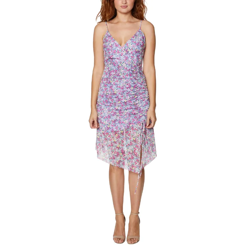 BCBGeneration Women's Floral Print Ruched Spaghetti Strap Surplice V-neck Front Slit Mini Dress Modern Satin Mini Dress BCBGeneration Women's Floral Print Ruched Spaghetti Strap Surplice V-neck Front Slit Mini Dress Modern Satin Mini Dress