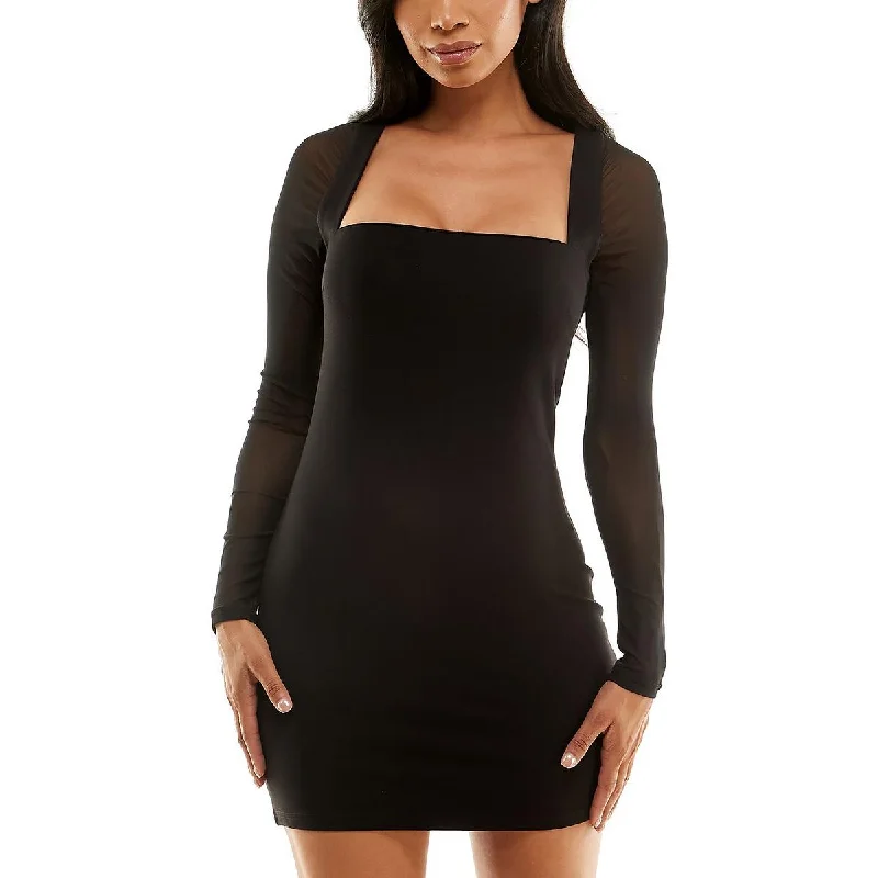 Bebe Womens Sheer Mini Mini Dress Stylish Puff Sleeve Mini Dress