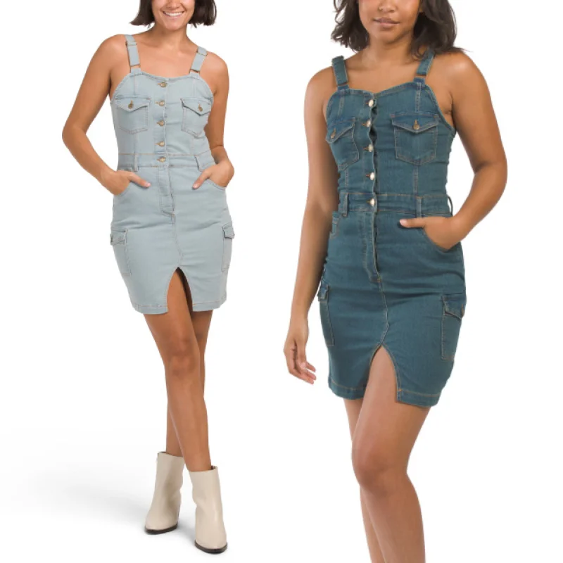 BEBE Women's Sleeveless Button Front Denim Mini Dress Fashionable Polka Dot Mini Dress BEBE Women's Sleeveless Button Front Denim Mini Dress Fashionable Polka Dot Mini Dress