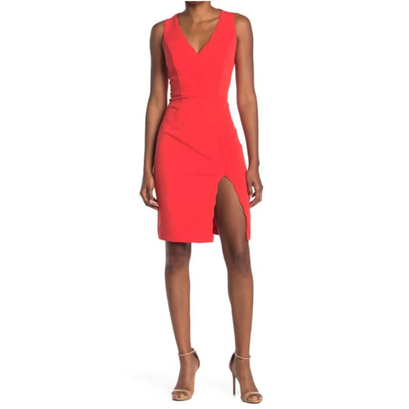 BETSEY JOHNSON Women's Scallop Trim Front Slit Mini Dress Elegant Silk Mini Dress