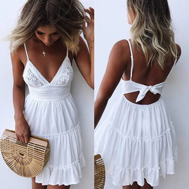 Boho Summer Dress Women Sexy Strappy Lace White Mini Dresses Female Ladies Beach V Neck Party Sundress Black Yellow Pink Trendy Mesh Mini Dress Boho Summer Dress Women Sexy Strappy Lace White Mini Dresses Female Ladies Beach V Neck Party Sundress Black Yellow Pink Trendy Mesh Mini Dress