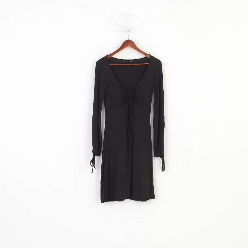 C&A Clockhouse Women 40 M Mini Dress V Neck Long Sleeve Black Vintage Elastic Top Classic Striped Mini Dress