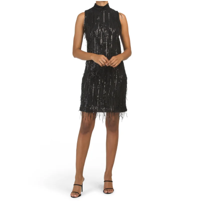 Carla Conti Made in Italy Sequin Fringe Retro Cocktail Party Mini Dress Comfortable Fit-and-Flare Mini Dress Carla Conti Made in Italy Sequin Fringe Retro Cocktail Party Mini Dress Comfortable Fit-and-Flare Mini Dress
