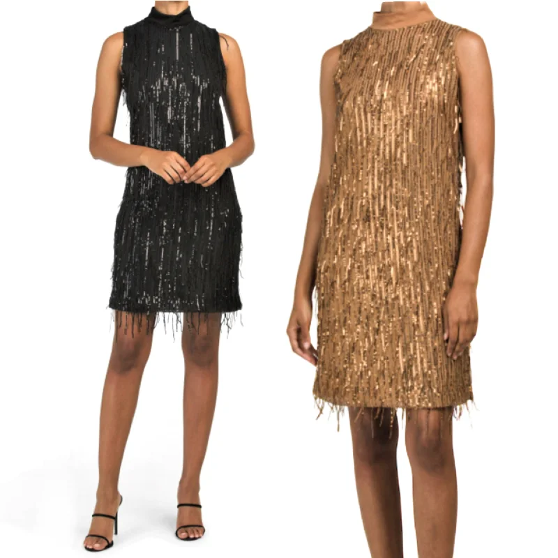 Carla Conti Made in Italy Sequin Fringe Cocktail Mini Dress Elegant Satin Mini Dress Carla Conti Made in Italy Sequin Fringe Cocktail Mini Dress Elegant Satin Mini Dress