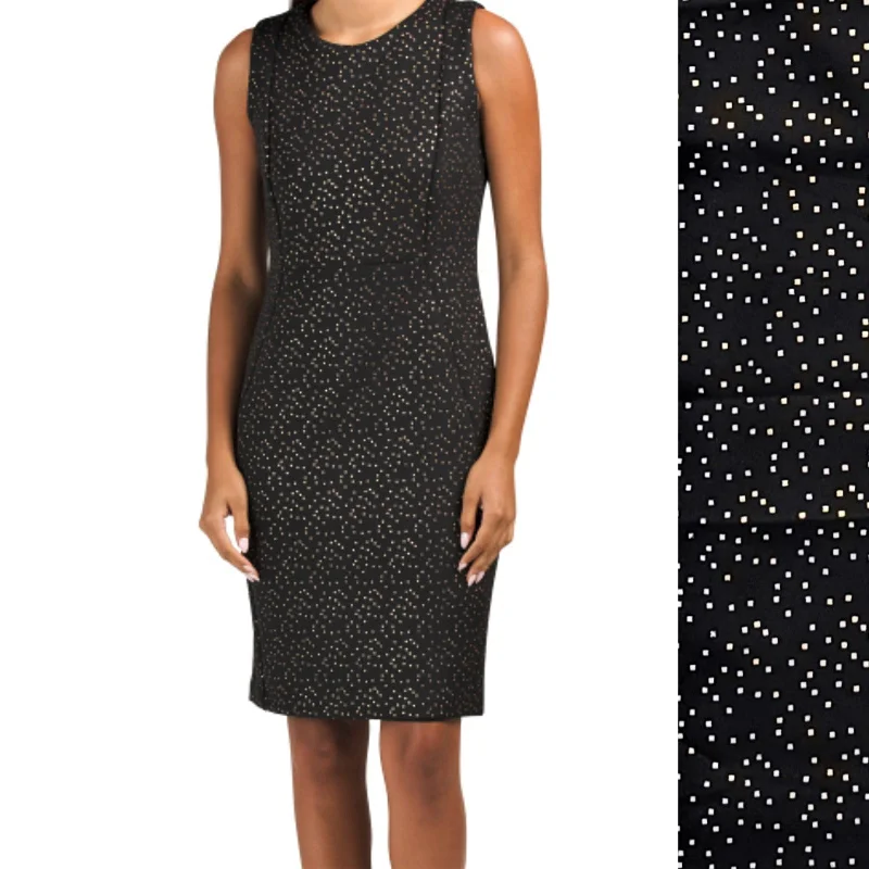 CARMEN MARC VALVO Women's Gold Tone Texture Print Mini Dress Casual V-Neck Mini Dress CARMEN MARC VALVO Women's Gold Tone Texture Print Mini Dress Casual V-Neck Mini Dress