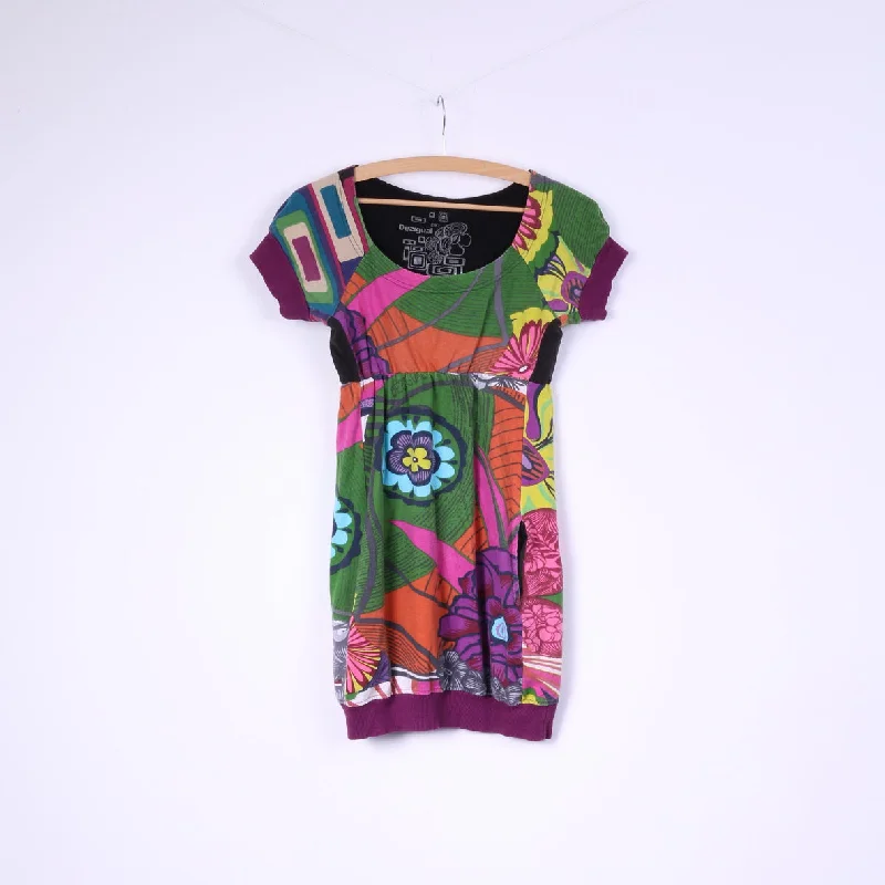 Desigual Womens S Mini Dress Tunic Multi Color Floral Print Cotton Pockets Classic Striped Mini Dress Desigual Womens S Mini Dress Tunic Multi Color Floral Print Cotton Pockets Classic Striped Mini Dress