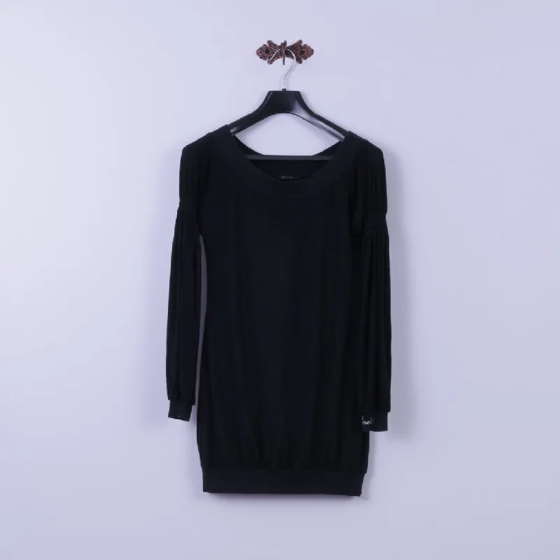Per Chi Womens 42 S Mini Dress Black Stretch Cotton Crew Neck Fit Tunic Cozy Cotton Mini Dress Per Chi Womens 42 S Mini Dress Black Stretch Cotton Crew Neck Fit Tunic Cozy Cotton Mini Dress