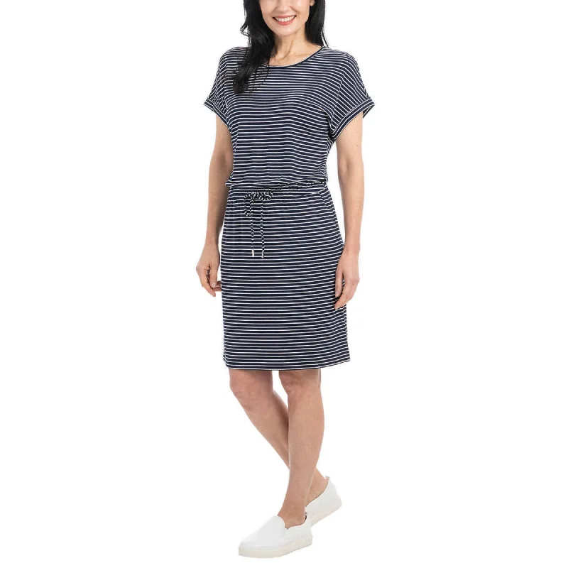 Hilary Radley Women's Short Sleeve Drawstring Waist Mini Dress Cozy Cowl Neck Mini Dress