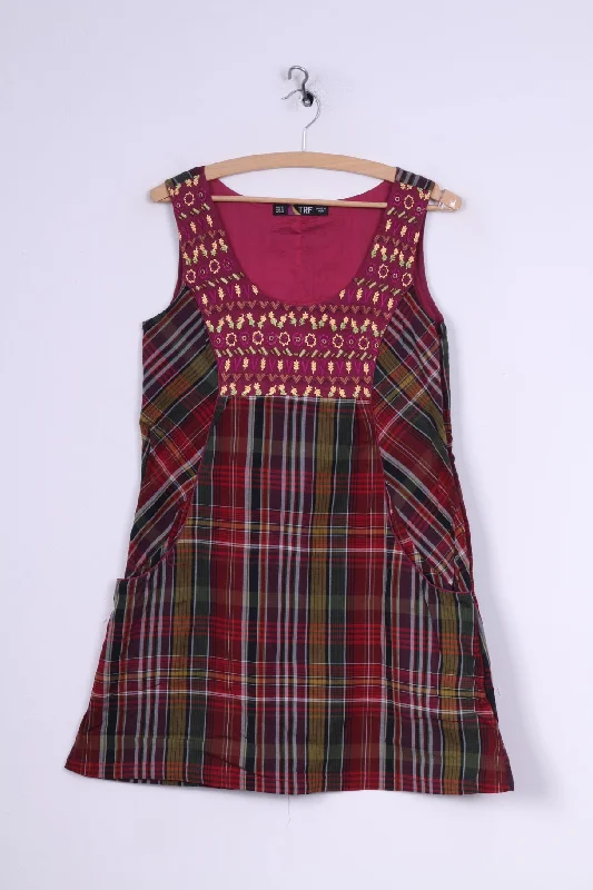 TRF Womens S Mini Dress Purple Check India Embroidered Tunic Folk Dress Fashionable Button-Front Mini Dress TRF Womens S Mini Dress Purple Check India Embroidered Tunic Folk Dress Fashionable Button-Front Mini Dress