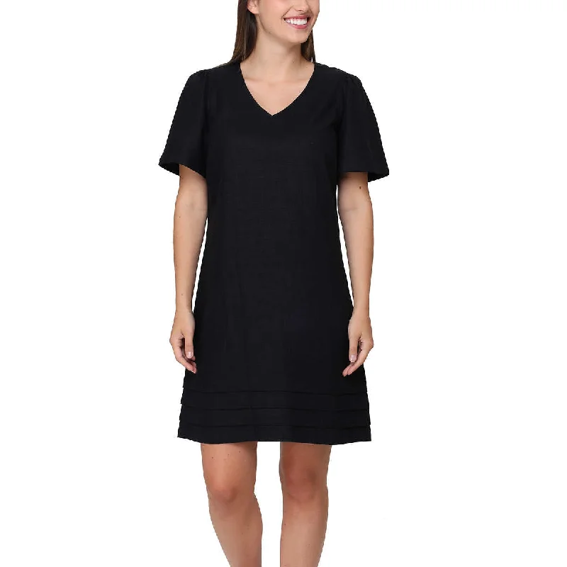 Nicole Miller Women's V-Neck Linen Blend Mini Dress Comfortable Casual Mini Dress