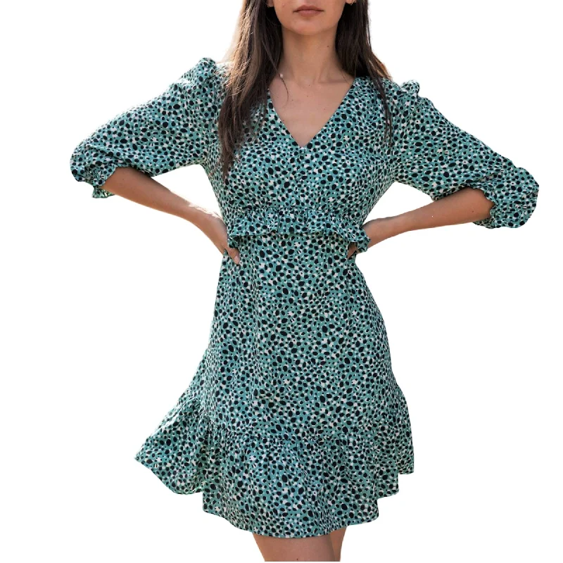 RAE Women's Leopard Print Ruffle Trim Tiered Mini Dress Elegant Mini Dress with Pleats RAE Women's Leopard Print Ruffle Trim Tiered Mini Dress Elegant Mini Dress with Pleats