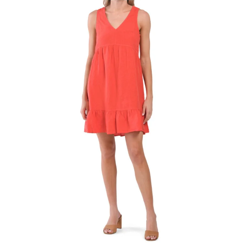 Cynthia Rowley Women's Linen V-neck Tiered Ruffle Mini Dress Elegant Mini Dress with Ruffles Cynthia Rowley Women's Linen V-neck Tiered Ruffle Mini Dress Elegant Mini Dress with Ruffles
