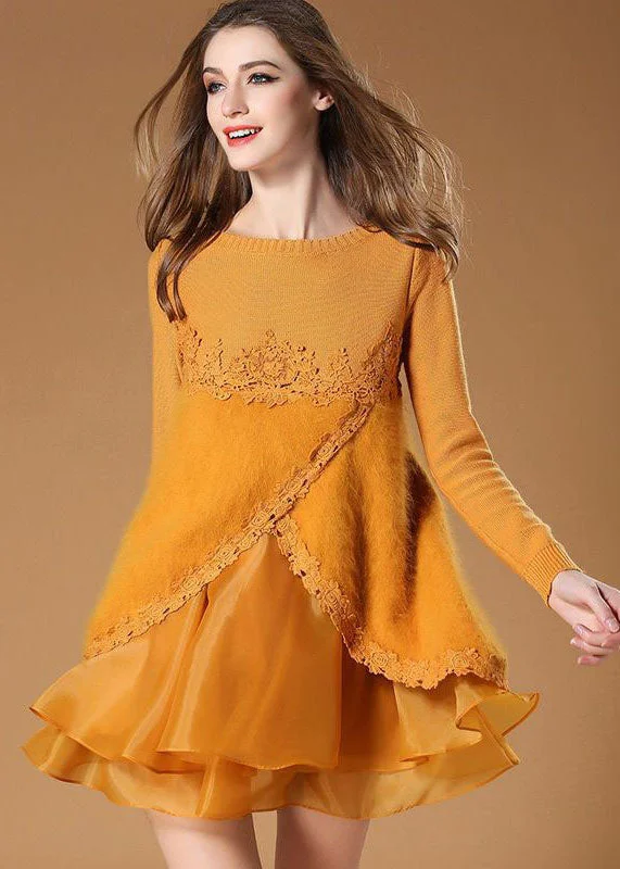 Elegant Yellow Side Open Organza Patchwork Fuzzy Fur Fluffy Mini Dresses Spring Casual Mini Dress with Pockets Elegant Yellow Side Open Organza Patchwork Fuzzy Fur Fluffy Mini Dresses Spring Casual Mini Dress with Pockets