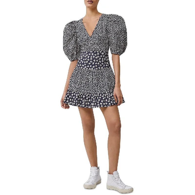 French Connection Womens Floral Print Short Mini Dress Chic Bohemian Mini Dress