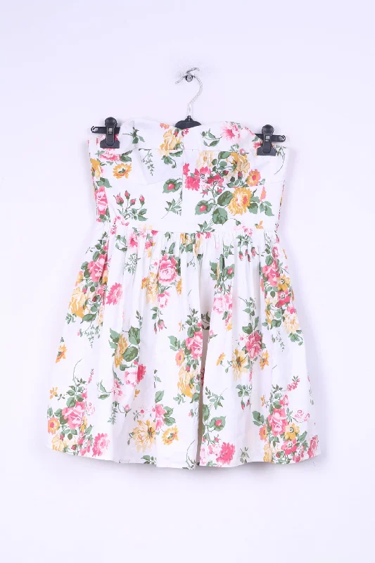 Jack Wills Womens 10 S Mini Dress Sleeveless White Flowers Print Flared Cotton Summer Elegant Lace-Up Mini Dress Jack Wills Womens 10 S Mini Dress Sleeveless White Flowers Print Flared Cotton Summer Elegant Lace-Up Mini Dress