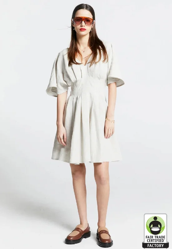 Florence Mini Dress - Natural Linen Elegant Silk Mini Dress