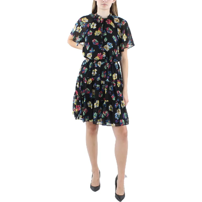 Lauren Ralph Lauren Womens Tie Neck 1/2 Placket Mini Dress Elegant Floral-Print Mini Dress Lauren Ralph Lauren Womens Tie Neck 1/2 Placket Mini Dress Elegant Floral-Print Mini Dress