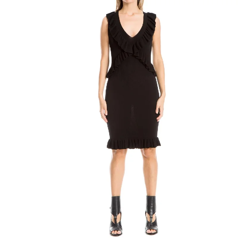 Leon Max Womens Ribbed Ruffled Mini Dress Fashionable Mini Dress with Frills