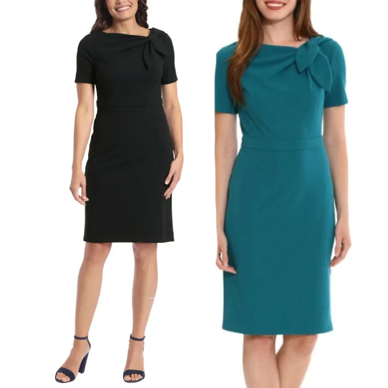 London Times Women's Short Sleeve Gathered Neck Tie Sheath Mini Dress Fashionable Denim Mini Dress London Times Women's Short Sleeve Gathered Neck Tie Sheath Mini Dress Fashionable Denim Mini Dress