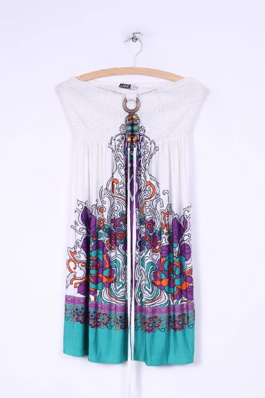 Love U.S.A Womens S/M Mini Dress Halter Neck Printed Summer Beach White Classic Floral Mini Dress Love U.S.A Womens S/M Mini Dress Halter Neck Printed Summer Beach White Classic Floral Mini Dress