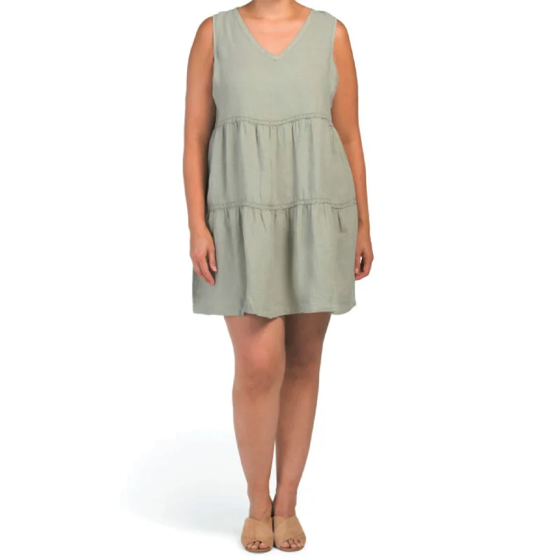 Lucky Brand Women's Plus Linen Sleeveless V-neck Tiered Crochet Detail Mini Dress Fashionable Pleated Mini Dress Lucky Brand Women's Plus Linen Sleeveless V-neck Tiered Crochet Detail Mini Dress Fashionable Pleated Mini Dress