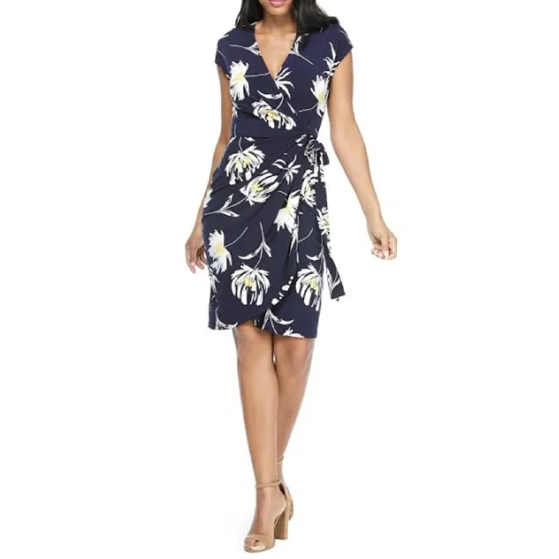 Maggy London Women's Floral Print V-neck Wrap Mini Dress Stylish Ribbed Mini Dress