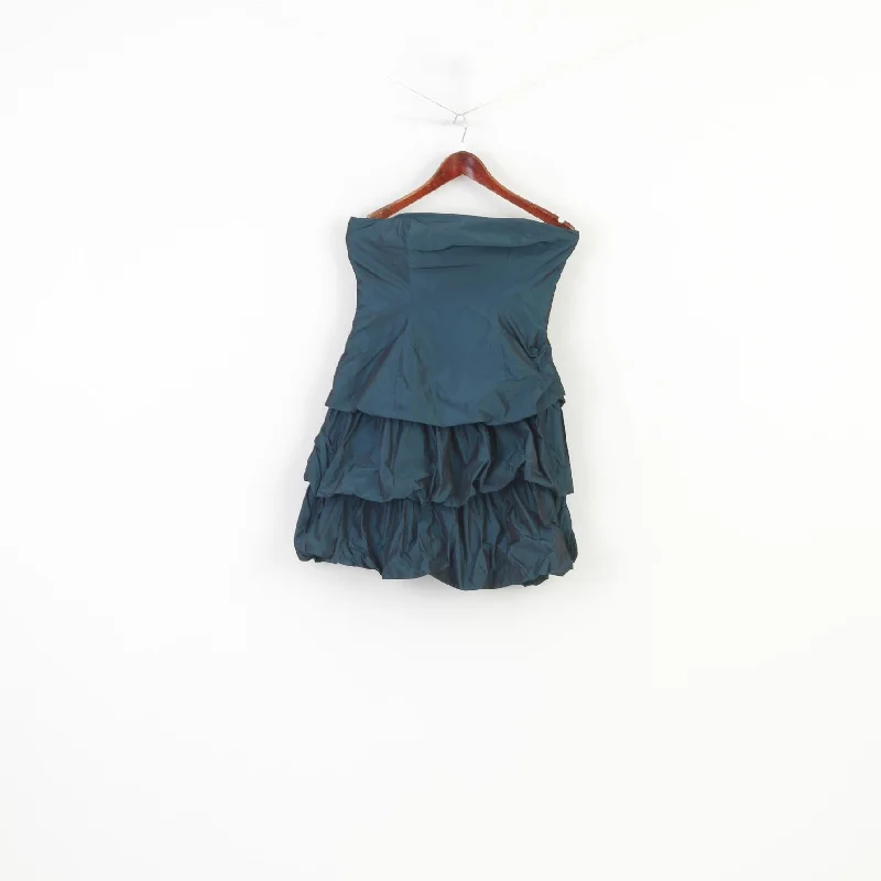 Marie Blanc Women 12 M Mini Dress Bandeau Sea Green Shiny Ruffles Elegant Party Summer Vintage Fashionable Button-Front Mini Dress