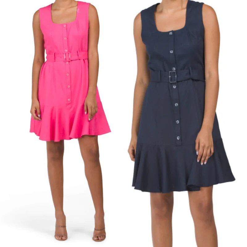 Nanette Lepore Linen Sleeveless Ruffle Hem Belted Mini Dress Stylish Summer Mini Dress Nanette Lepore Linen Sleeveless Ruffle Hem Belted Mini Dress Stylish Summer Mini Dress