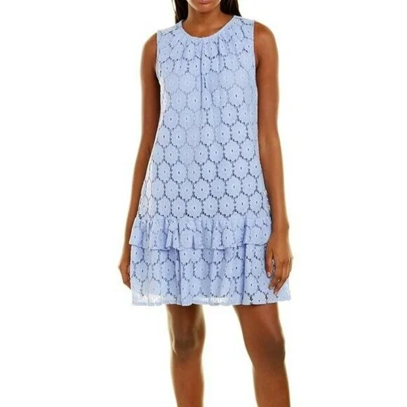 London Times Sleeveless Tiered Ruffle Hem Floral Lace Mini Dress Stylish Short-Sleeve Mini Dress London Times Sleeveless Tiered Ruffle Hem Floral Lace Mini Dress Stylish Short-Sleeve Mini Dress
