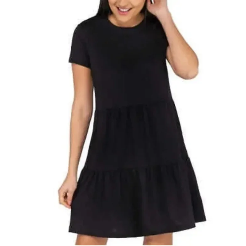 Nicole Miller Lightweight Soft Cotton Bland Tiered Relaxed Fit Mini Dress Trendy Tie-Dye Mini Dress