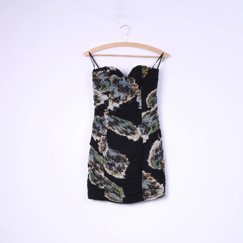 Paprika Women 8 XS Mini Dress Bandeau Skater Black Peacock Eye Print Casual V-Neck Mini Dress Paprika Women 8 XS Mini Dress Bandeau Skater Black Peacock Eye Print Casual V-Neck Mini Dress