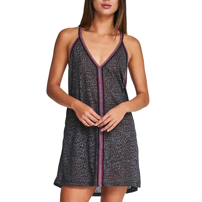 Pitusa Cheetah Mini Sun Mini Dress Cover Up - Black Cozy Wraparound Mini Dress