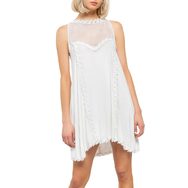 POL Boho Mesh Yoke Crochet Lace Trim Hi-Low Hem Mini Dress Fashionable Lace-Trim Mini Dress POL Boho Mesh Yoke Crochet Lace Trim Hi-Low Hem Mini Dress Fashionable Lace-Trim Mini Dress