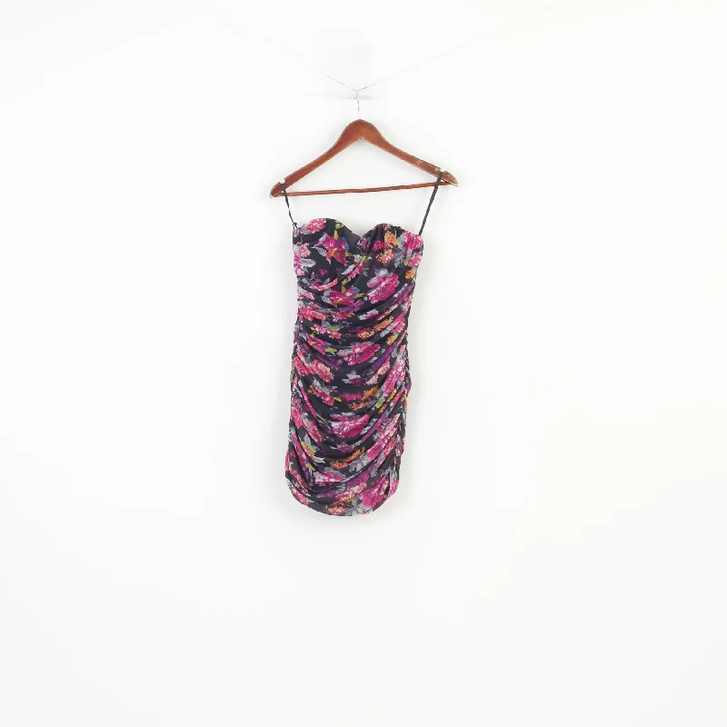 PussyCat London Women S Mini Dress Pink Bandeau Ruffles Black Flowers Party Chic Bohemian Mini Dress PussyCat London Women S Mini Dress Pink Bandeau Ruffles Black Flowers Party Chic Bohemian Mini Dress