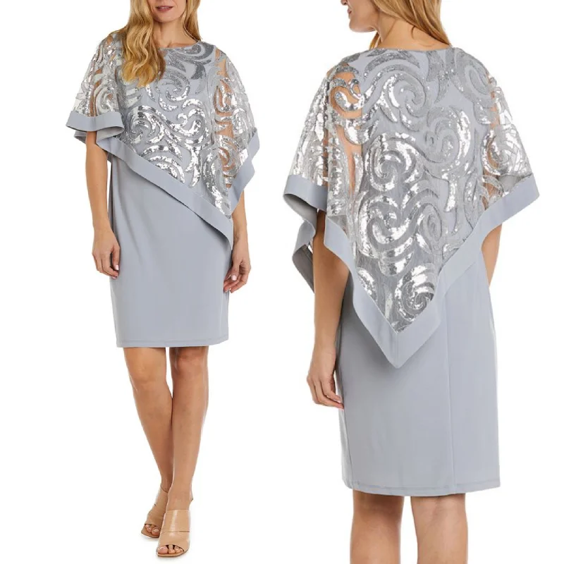 R&M RICHARDS Plus Swirl Sequin Poncho Party Cocktail Mini Dress Comfortable One-Shoulder Mini Dress R&M RICHARDS Plus Swirl Sequin Poncho Party Cocktail Mini Dress Comfortable One-Shoulder Mini Dress