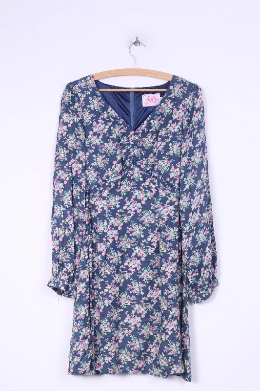 Ruby Belle Womens 10 M Mini Dress Flower Print Long Sleeve Navy V neck Cozy Sweater Mini Dress Ruby Belle Womens 10 M Mini Dress Flower Print Long Sleeve Navy V neck Cozy Sweater Mini Dress