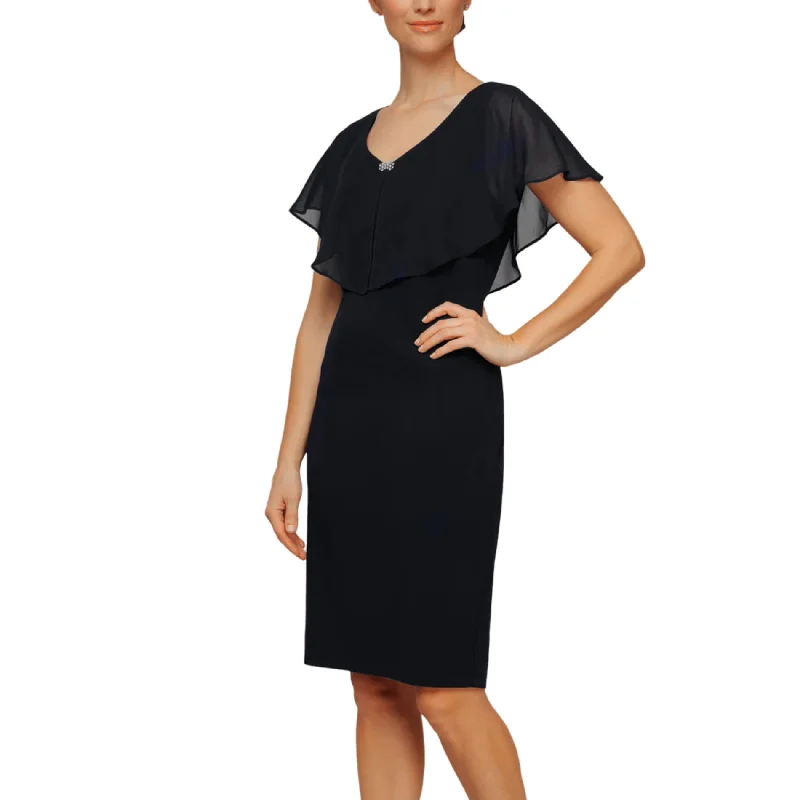 SL Fashions Women's Plus V-neck With Popover Sheer Details Sheath Mini Dress Elegant Vintage Mini Dress SL Fashions Women's Plus V-neck With Popover Sheer Details Sheath Mini Dress Elegant Vintage Mini Dress