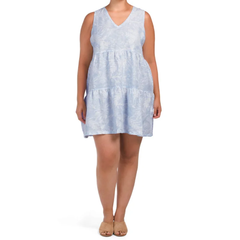 Tahari Women's Plus Linen Floral Print Sleeveless Tiered Mini Dress Chic Mini Dress with V-Neck Tahari Women's Plus Linen Floral Print Sleeveless Tiered Mini Dress Chic Mini Dress with V-Neck